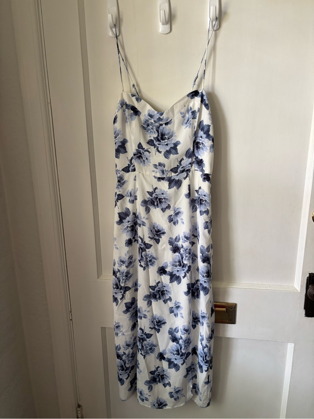 Abercrombie & Fitch White Midi Dress with Blue Floral Print